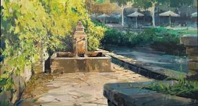 Una bella vista de la Fuente de los Muertos, ganadora del XXII Concurso de Pintura Rápida ‘Villa de Trillo’ 